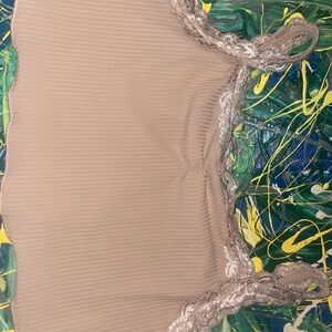 SHEIN Tan Ribbed Lace Trim Bandeau